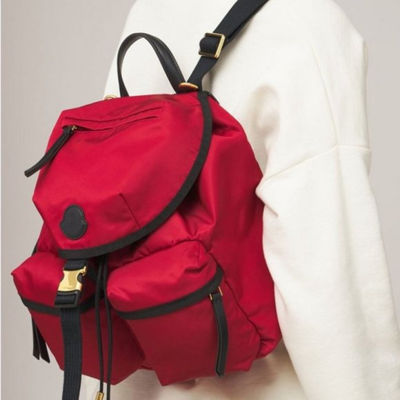 NEW MONCLER Large Dauphine Nylon Backpack In Red - Picture 1 of 13